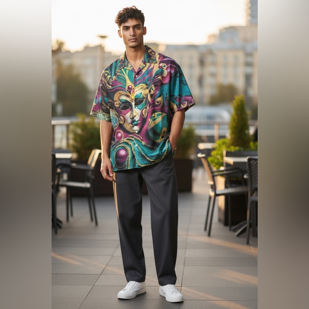 Colorful Mask Print Shirt - Picture 5 of 14